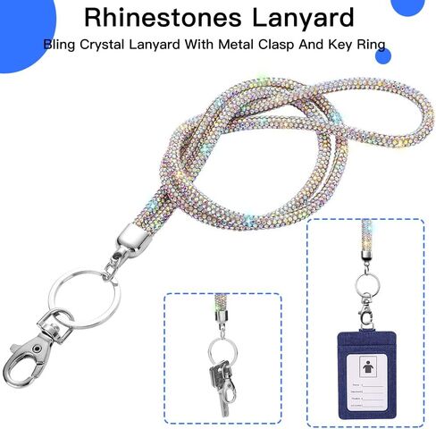 SAVORI Key Lanyard For Women, Rhinestone Lanyard Bling ID Card Holder Cute Neck Lanyard with Metal Clasp Keyring in Saudi Arabia