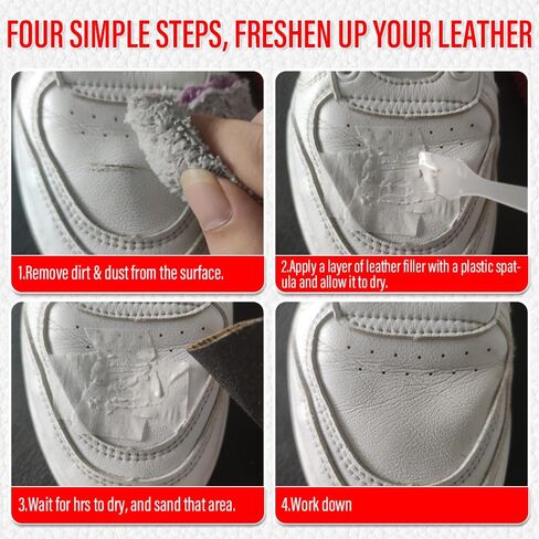 حشو جلدي، إصلاح الجلد القابل للطلاء للتمزقات، الثقوب مع دليل سهل خطوة بخطوة، إصلاح الخدوش الجلدية للأحذية والأثاث ومقاعد السيارات - جل إصلاح الجلود - أبيض in Kuwait
