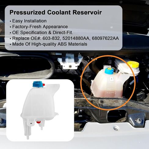 603-832 Pressurized Coolant Reservoir Engine Recovery Tank, Compatible with 2014-2021 ProMaster 1500/2500/3500, Replaces# 52014880AA, 68097622AA in Saudi Arabia