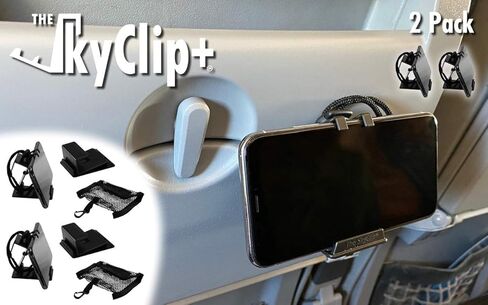 حامل الهاتف والكمبيوتر اللوحي SkyClip+ للسفر الجوي والاستخدام المنزلي والمكتبي - حامل وحامل للهاتف على متن الطائرة متوافق مع هواتف iPhone وAndroid وKindle والأجهزة اللوحية - ملحق السفر المثالي (أزرق) in Kuwait