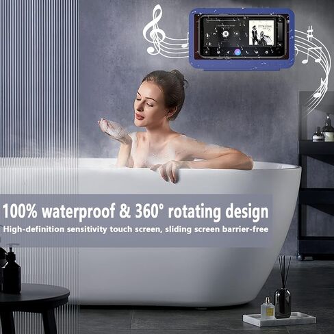 Shower Phone Holder Waterproof - Anti Fog High Sensitivity Touch Screen, 360°Rotation Wall Mount Shower Case for Phone for Bathroom Wall Mirror Bathtub Kitchen, Compatible with Under 7 Inch(Black) in Saudi Arabia