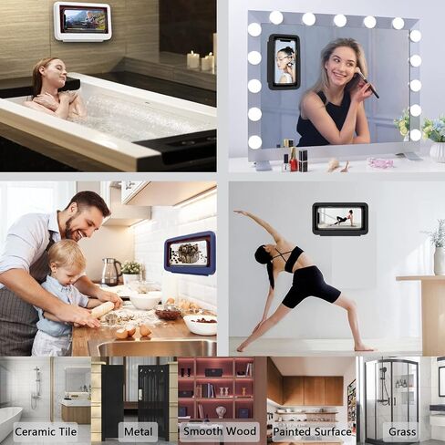 Shower Phone Holder Waterproof - Anti Fog High Sensitivity Touch Screen, 360°Rotation Wall Mount Shower Case for Phone for Bathroom Wall Mirror Bathtub Kitchen, Compatible with Under 7 Inch(Black) in Saudi Arabia
