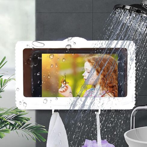 Shower Phone Holder Waterproof - Anti Fog High Sensitivity Touch Screen, 360°Rotation Wall Mount Shower Case for Phone for Bathroom Wall Mirror Bathtub Kitchen, Compatible with Under 7 Inch(Black) in Saudi Arabia