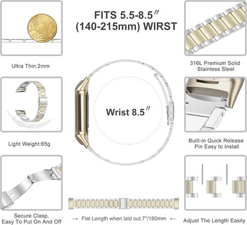 Wearlizer Metal Band Compatible with Fitbit Charge 6 5 Bands for Women Men in Saudi Arabia