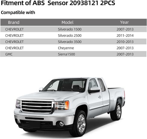 2 PCS Rear ABS Sensor 20938121 Compatible with Chevrolet Silverado 1500(07-13),Cheyenne(07-13),Silverado 2500(11-14),Silverado 3500(10-13),GMC Sierra 1500(07-13) Wheel Speed Sensor ALS1757 in Saudi Arabia