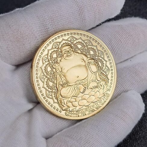 1.57-inch Gold Plated Lucky Coin with Transparent Protective Case, Featuring Smiling Maitreya Buddha on A Lotus Throne in Saudi Arabia