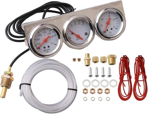 CENTAURUS 3 in 1 Car Meter Auto Gauge Triple Gauge Kit,Voltage Gauge Water Temp Gauge Chrome Oil Pressure Sensor 12V 52mm（Voltmeter + Water Gauge + Oil Press Gauge) in Saudi Arabia