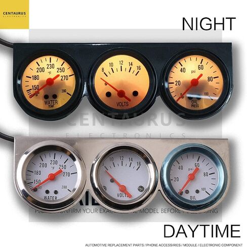 CENTAURUS 3 in 1 Car Meter Auto Gauge Triple Gauge Kit,Voltage Gauge Water Temp Gauge Chrome Oil Pressure Sensor 12V 52mm（Voltmeter + Water Gauge + Oil Press Gauge) in Saudi Arabia