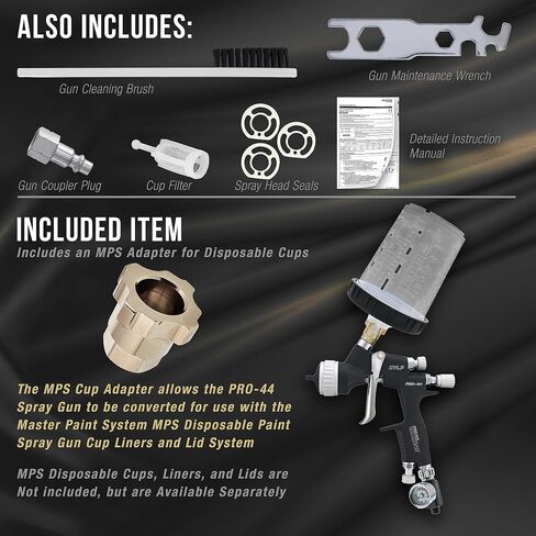 Master Elite High Performance PRO-44 Series HVLP Spray Gun Ultimate Kit with 4 Fluid Tip Sets 1.3, 1.4, 1.5 and 1.8mm and Air Pressure Regulator Gauge - Automotive Basecoats, Clearcoats, Primers in Saudi Arabia