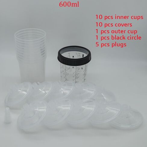 Automotive Paint Mixing Cups and Liners Kit Disposable Spray Paint Gun Cup Car Paint Filtering Lids and Adapters 10 Pack (165ml) in Saudi Arabia
