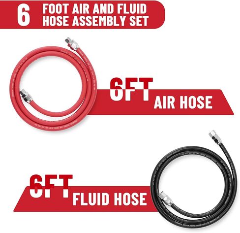 6 FT Air and Fluid Hose Assembly Set, 5/16" ID Air Hose wit 3/8" NPS Fitting, 1/4" ID Fluid Hose with 1/4" NPS Fitting, Heavy Duty Hose Assembly for Pressure Pot Tanks, Spray Guns, Paint in Saudi Arabia