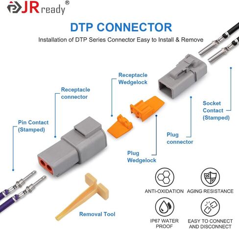 مجموعة موصلات JRready ST6337 Deutsch DTP 2 4 Pin، 12-14AWG مقاس اتصالات مختومة 12(25 A) مع أداة تجعيد ألمانية (ACT-LY-12DTP)، طقم موصل سيارات Deutsch DTP 2pin 4pin مقاوم للماء 212 قطعة in Saudi Arabia