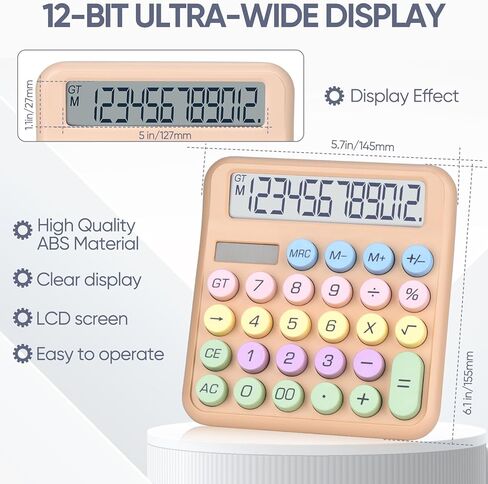 آلة حاسبة مكتبية، تعمل بالبطاريات (متضمنة)، شاشة LCD كبيرة مكونة من 12 رقمًا، أزرار كبيرة سهلة الضغط، نوم تلقائي، للمكتب والمدرسة والمنزل. (أرجواني) in Kuwait