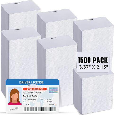 Yexiya 1500 قطعة 3.4 × 2.1 بوصة من بطاقات الائتمان البلاستيكية الفارغة وبطاقات PVC السائبة لبطاقة الهوية CR80 30 مل، بطاقات عمل بلاستيكية لبطاقة تعريف الصورة ومكتب الأعمال والمدرسة (أبيض، عمودي، مع فتحة) in Saudi Arabia