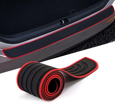 واقي المصد الخلفي للسيارة، واقيات دخول باب صندوق السيارة من المطاط العالمي المقاوم للخدش، شريط حماية صندوق السيارة مع شريط 3M، 35.43 × 2.95 بوصة، حدود حمراء + شعار رياضي أسود in Kuwait