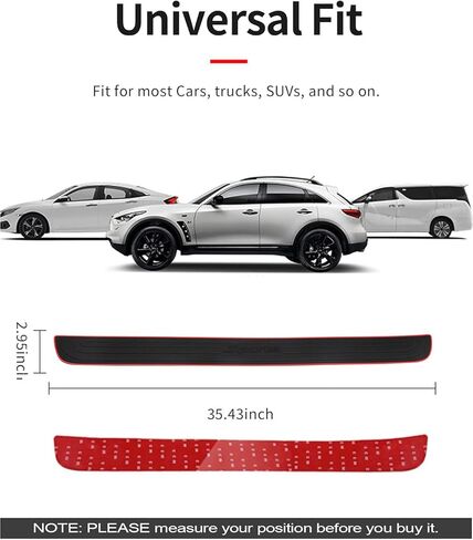 واقي المصد الخلفي للسيارة، واقيات دخول باب صندوق السيارة من المطاط العالمي المقاوم للخدش، شريط حماية صندوق السيارة مع شريط 3M، 35.43 × 2.95 بوصة، حدود حمراء + شعار رياضي أسود in Kuwait