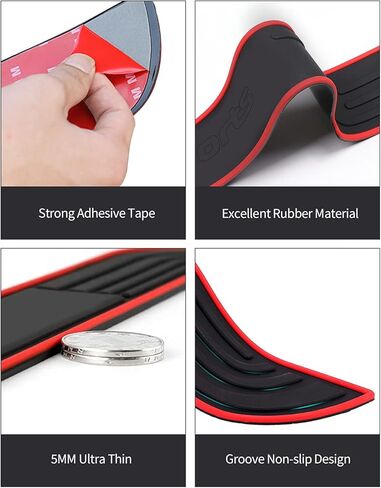 واقي المصد الخلفي للسيارة، واقيات دخول باب صندوق السيارة من المطاط العالمي المقاوم للخدش، شريط حماية صندوق السيارة مع شريط 3M، 35.43 × 2.95 بوصة، حدود حمراء + شعار رياضي أسود in Kuwait