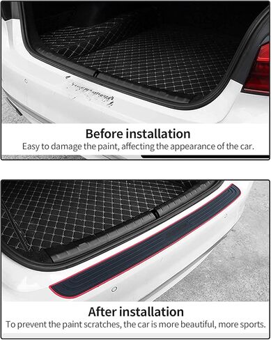 واقي المصد الخلفي للسيارة، واقيات دخول باب صندوق السيارة من المطاط العالمي المقاوم للخدش، شريط حماية صندوق السيارة مع شريط 3M، 35.43 × 2.95 بوصة، حدود حمراء + شعار رياضي أسود in Kuwait