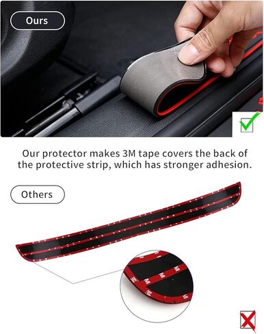 واقي المصد الخلفي للسيارة، واقيات دخول باب صندوق السيارة من المطاط العالمي المقاوم للخدش، شريط حماية صندوق السيارة مع شريط 3M، 35.43 × 2.95 بوصة، حدود حمراء + شعار رياضي أسود in Kuwait