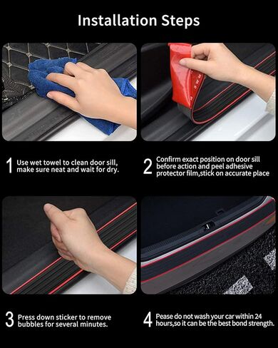 واقي المصد الخلفي للسيارة، واقيات دخول باب صندوق السيارة من المطاط العالمي المقاوم للخدش، شريط حماية صندوق السيارة مع شريط 3M، 35.43 × 2.95 بوصة، حدود حمراء + شعار رياضي أسود in Kuwait