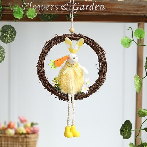 سعيد عيد الفصح شنقا علامة الباب الملونة الأرنب الأرنب علامة 6.3 بوصة في قطر الباب الديكور ريفي عيد الفصح القش إكليل علامة لعيد الفصح الربيع عطلة ديكور المنزل، مجموعة من 3 in Kuwait