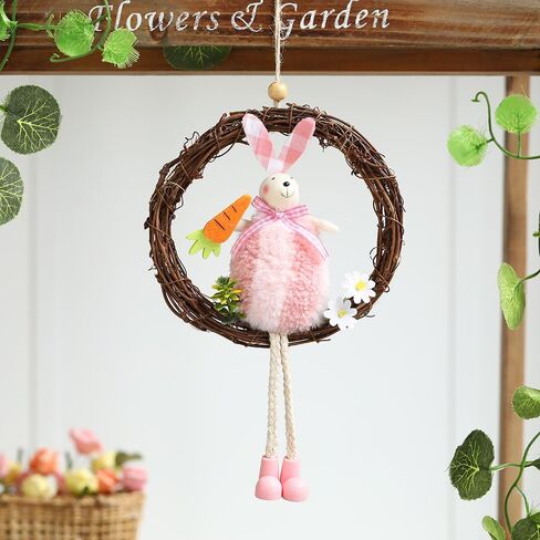 سعيد عيد الفصح شنقا علامة الباب الملونة الأرنب الأرنب علامة 6.3 بوصة في قطر الباب الديكور ريفي عيد الفصح القش إكليل علامة لعيد الفصح الربيع عطلة ديكور المنزل، مجموعة من 3 in Kuwait