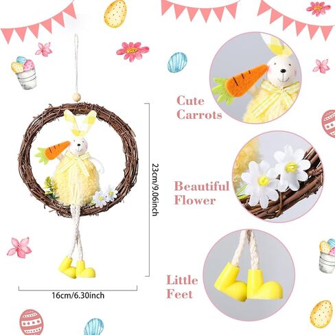 سعيد عيد الفصح شنقا علامة الباب الملونة الأرنب الأرنب علامة 6.3 بوصة في قطر الباب الديكور ريفي عيد الفصح القش إكليل علامة لعيد الفصح الربيع عطلة ديكور المنزل، مجموعة من 3 in Kuwait