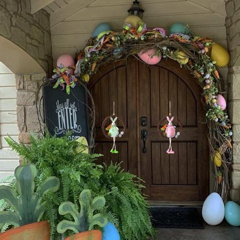 سعيد عيد الفصح شنقا علامة الباب الملونة الأرنب الأرنب علامة 6.3 بوصة في قطر الباب الديكور ريفي عيد الفصح القش إكليل علامة لعيد الفصح الربيع عطلة ديكور المنزل، مجموعة من 3 in Kuwait
