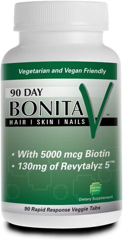 Bonita V Vegan Hair Nails and Skin Vitamins for Women - 20 Active Ingredients Including Biotin, Revytalyz 5 - Stronger Nails, Healthy Skin, Hair Growth Vitamins - 90 Veggie Tablets in Saudi Arabia