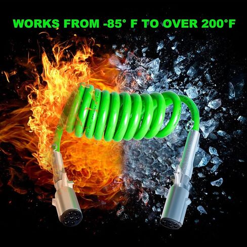 7 طريقة ملفوف مقطورة الحبل 15 قدم ABS لفائف كابل الطاقة الكهربائية الثقيلة الأخضر لفائف سلك الطاقة لشبه الشاحنات الجرارات in Kuwait