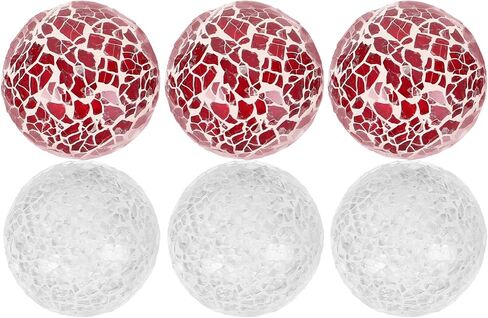 VOSAREA Decorative Ball Set : 6pcs Christmas Mosaic Glass Orbs Centerpiece Balls Decoration Glass Solid Ball Mirror Glass Ball for Decorate Bowls Vases Tables Xmas Party Pink White in Saudi Arabia