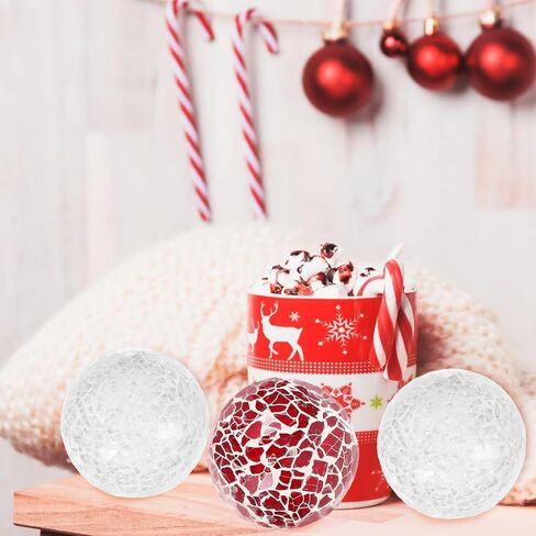 VOSAREA Decorative Ball Set : 6pcs Christmas Mosaic Glass Orbs Centerpiece Balls Decoration Glass Solid Ball Mirror Glass Ball for Decorate Bowls Vases Tables Xmas Party Pink White in Saudi Arabia