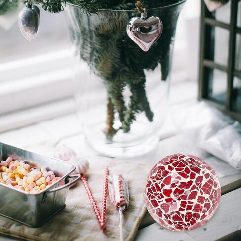 VOSAREA Decorative Ball Set : 6pcs Christmas Mosaic Glass Orbs Centerpiece Balls Decoration Glass Solid Ball Mirror Glass Ball for Decorate Bowls Vases Tables Xmas Party Pink White in Saudi Arabia