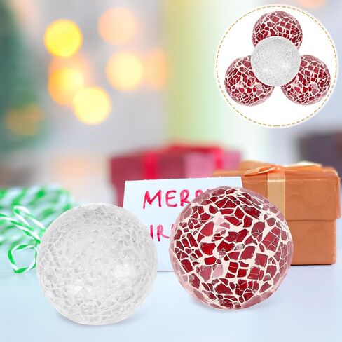 VOSAREA Decorative Ball Set : 6pcs Christmas Mosaic Glass Orbs Centerpiece Balls Decoration Glass Solid Ball Mirror Glass Ball for Decorate Bowls Vases Tables Xmas Party Pink White in Saudi Arabia