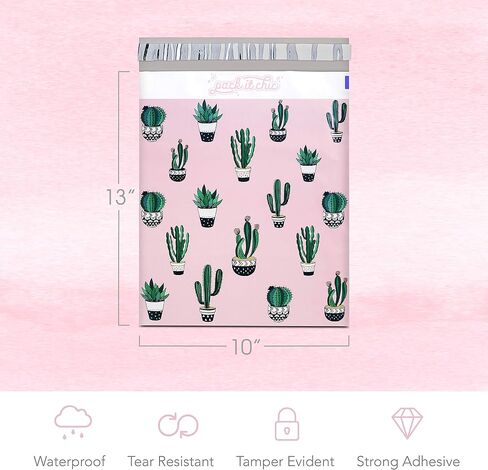 Pack It Chic - 10X13 (100 عبوة) صبار وعصاري مظروف بولي ميلر بلاستيك مخصص للبريد وحقائب الشحن - ختم ذاتي in Kuwait