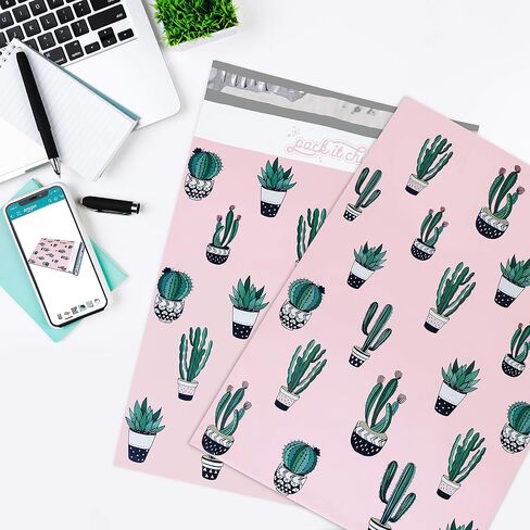 Pack It Chic - 10X13 (100 عبوة) صبار وعصاري مظروف بولي ميلر بلاستيك مخصص للبريد وحقائب الشحن - ختم ذاتي in Kuwait