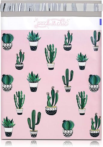 Pack It Chic - 10X13 (100 عبوة) صبار وعصاري مظروف بولي ميلر بلاستيك مخصص للبريد وحقائب الشحن - ختم ذاتي in Kuwait