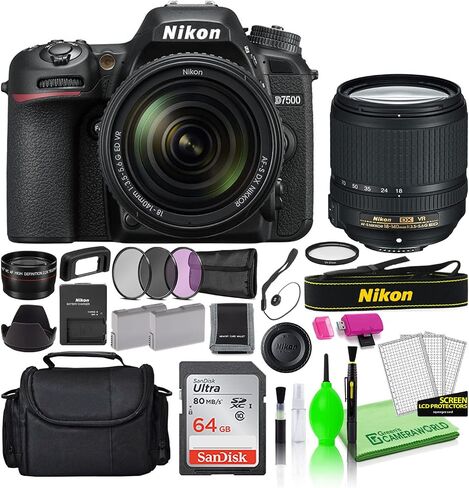 Nikon D7500 20.9MP DSLR Digital Camera with 18-140mm VR Lens (1582) Deluxe Bundle Kit -Includes- Sandisk 64GB SD Card + Large Camera Bag + Filter Kit + Spare Battery + Telephoto Lens + More in Saudi Arabia