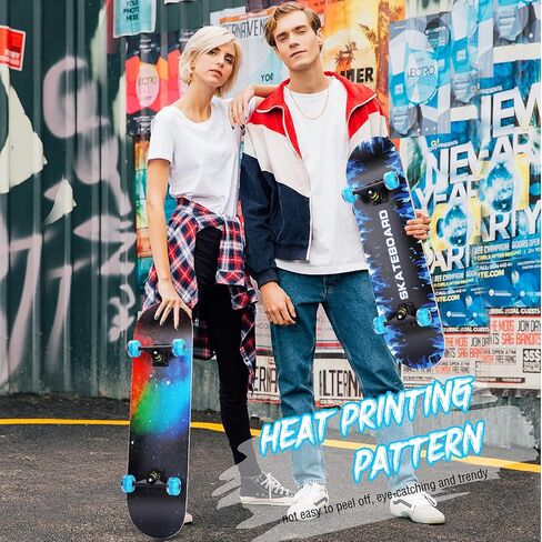 Skateboards for Beginners, 31 INCH Standard Complete Skateboard for Kids Boys Girls Adults Teens, 9 Layer Maple Wood Double Kick Concave Skate Board with LED Light Up Wheels in Saudi Arabia