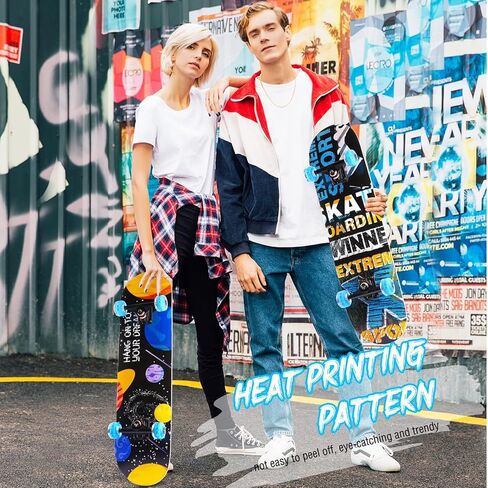 ألواح تزلج للمبتدئين، لوح تزلج قياسي كامل مقاس 31 بوصة للأطفال والأولاد والبنات والبالغين والمراهقين، لوح تزلج مقعر مزدوج من خشب القيقب مكون من 9 طبقات مع عجلات مضيئة LED in Kuwait