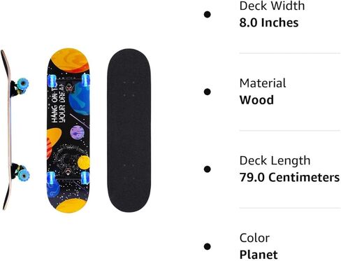 ألواح تزلج للمبتدئين، لوح تزلج قياسي كامل مقاس 31 بوصة للأطفال والأولاد والبنات والبالغين والمراهقين، لوح تزلج مقعر مزدوج من خشب القيقب مكون من 9 طبقات مع عجلات مضيئة LED in Kuwait