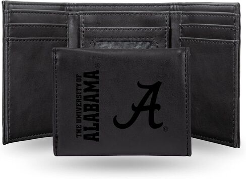 محفظة سوداء ثلاثية الطي للرجال من NCAA Alabama Crimson Tide - شعار الفريق الفاخر 10 جيوب منقوش بالليزر على جلد نباتي - تصميم بسيط، نافذة لبطاقة الهوية، حامل بطاقة الائتمان - هدية مثالية للرجال in Kuwait
