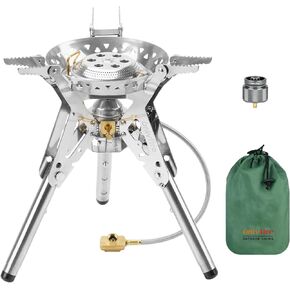 Onlyfire Portable Camping Stove with Storage Bag, Foldable Backpacking Stove, Propane/isobutane Gas Stove with Piezo Ignition, Camp Stove for Outdoor Cooking Hiking Picnic Patio, Stainless Steel GS350