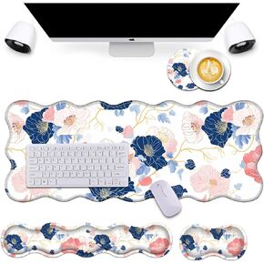 Bxgolkgd Desk Mat Set,Mouse Pad with Keyboard Wrist Rest & Mouse Wrist Rest,Wave-Shaped Design,Non-Slip Rubber Base,Ergonomic Desk Mat for Home,Office,Gaming,Butterfly Eiffel Tower