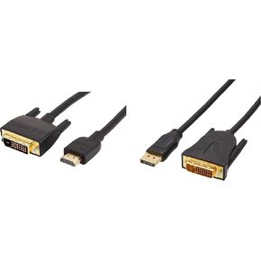 Amazon Basics DisplayPort to DVI Display Cable - 6 Feet & HDMI to DVI Adapter Cable, Black, 6 Feet, 1-Pack