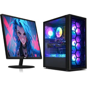 STGAubron Gaming PC Bundle with 24Inch FHD LED Monitor- GeForce GTX 1660Ti 6G, Intel Core I7 up to 3.9GHz, 16G RAM, 1T SSD, RGB Fan x6, Windows 10 Home