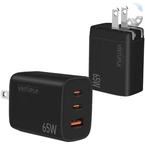 65W GaN USB C Charger, PPS 3-Port Fast Compact Foldable USB C Charger Block, Applicable to MacBook,Galaxy S24,and More Series (White)
