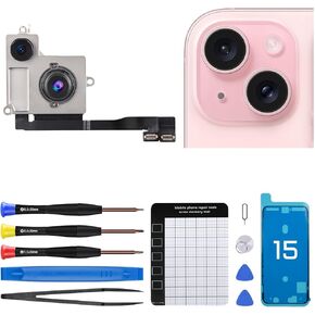 for iPhone 15 Rear Camera Replacement for iPhone15 48MP Main Back Camera Replace Full Repair Tools Kit with Magnetic Pad Screwdriver A2846 A3089 A3090 A3092