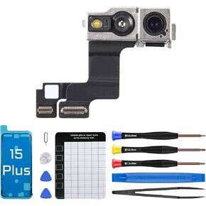 for iPhone 15 Plus Front Facing Camera Replacement Selfie Camera 15plus OEM 12MP Front Camera Flex Cable Module Proximity Sensor Repair with Fix Tools Kit A3094 A2847 A3093 A3096