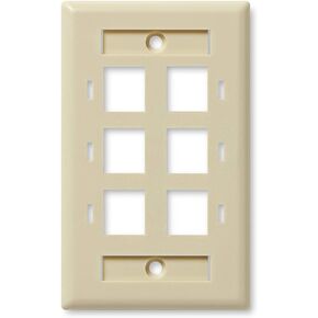 NavePoint Keystone Jack Wall Plate 6-Port, Low Profile, Single Gang, Ivory, 10-Pack